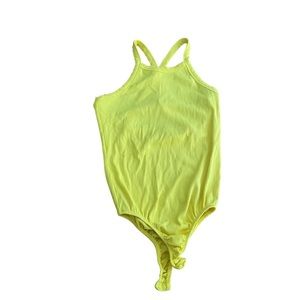 LARGE YELLOW BUTTON CROTCH ROMPER WITH RACERBACK (included: pineapple coverup)